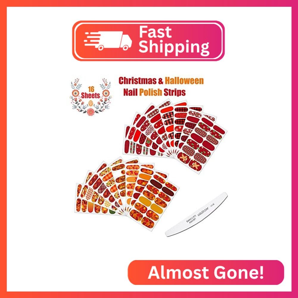 JERCLITY 224 Pieces 16 Sheets Holiday Nail Polish Strips Set Christmas Nail Stri