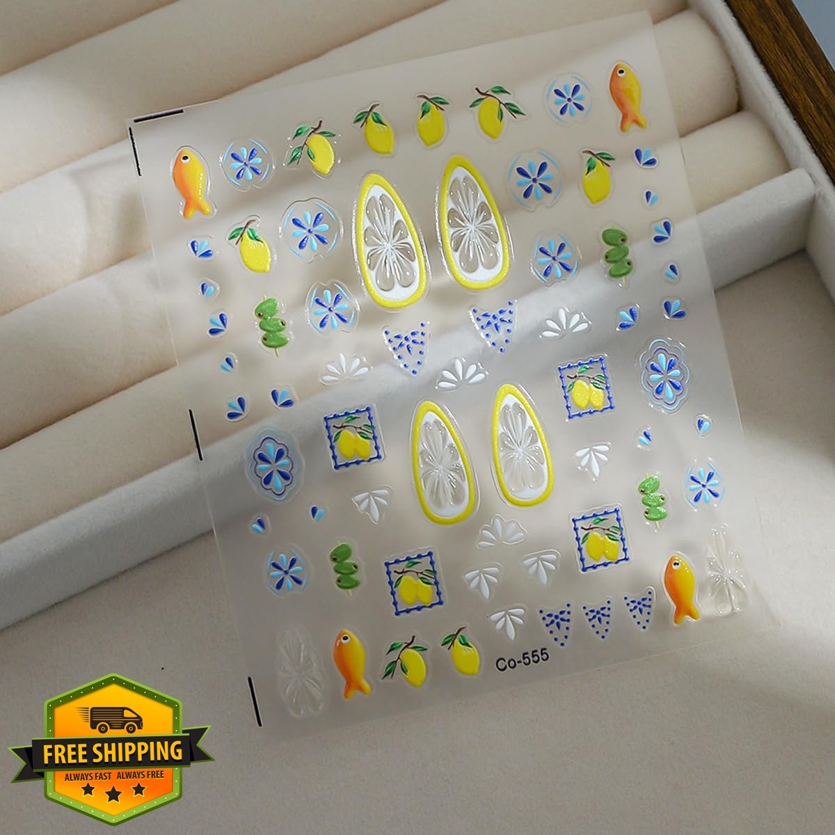 ZOAZJINAZ summer fruit nail stickers lemon fish blue yellow