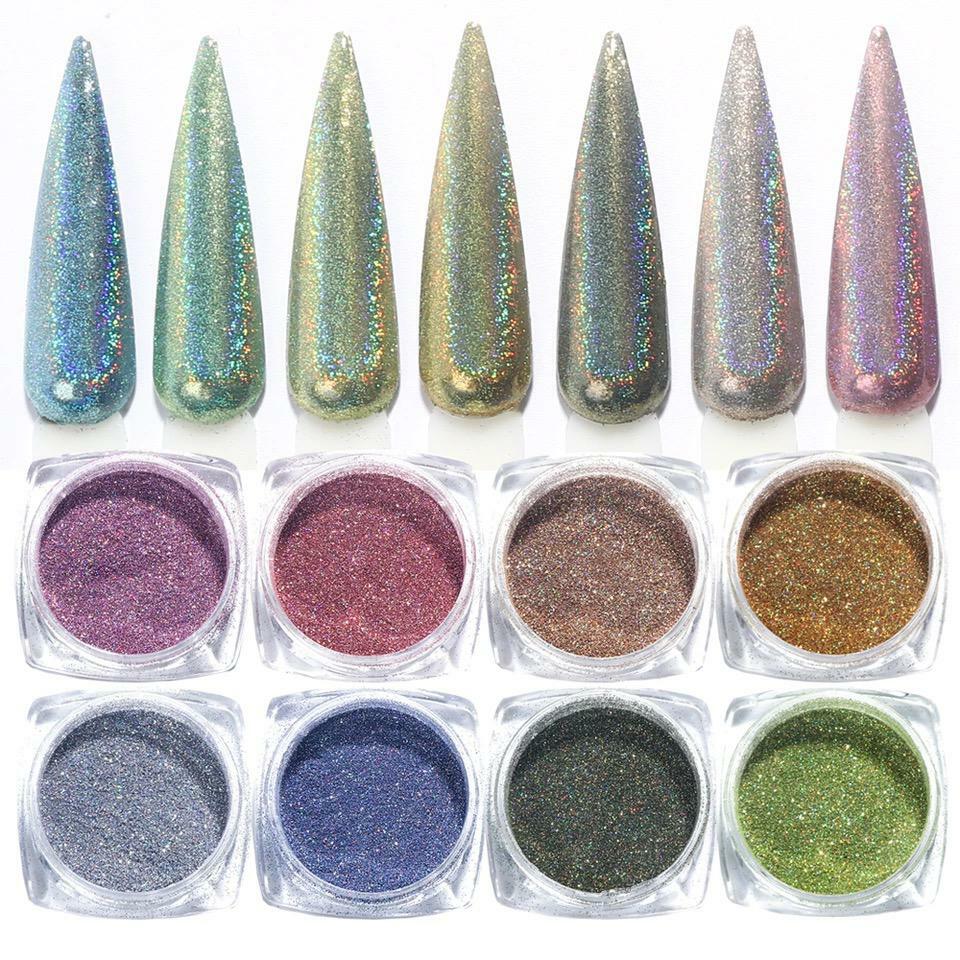 HOLOGRAPHIC CHROME POWDER NAIL GLITTER SHIMMER 12 Colours Laser EFFECT PIGMENT