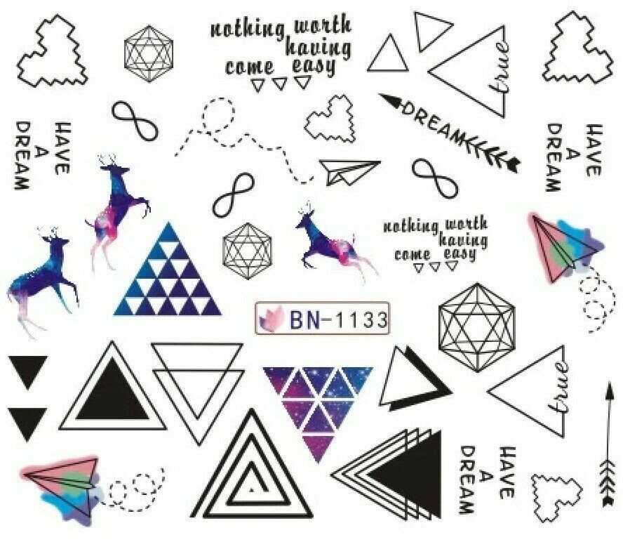 Nail Art Stickers Water Decals Transfer Evil Eye Triangles Deer Birds Dream NS9
