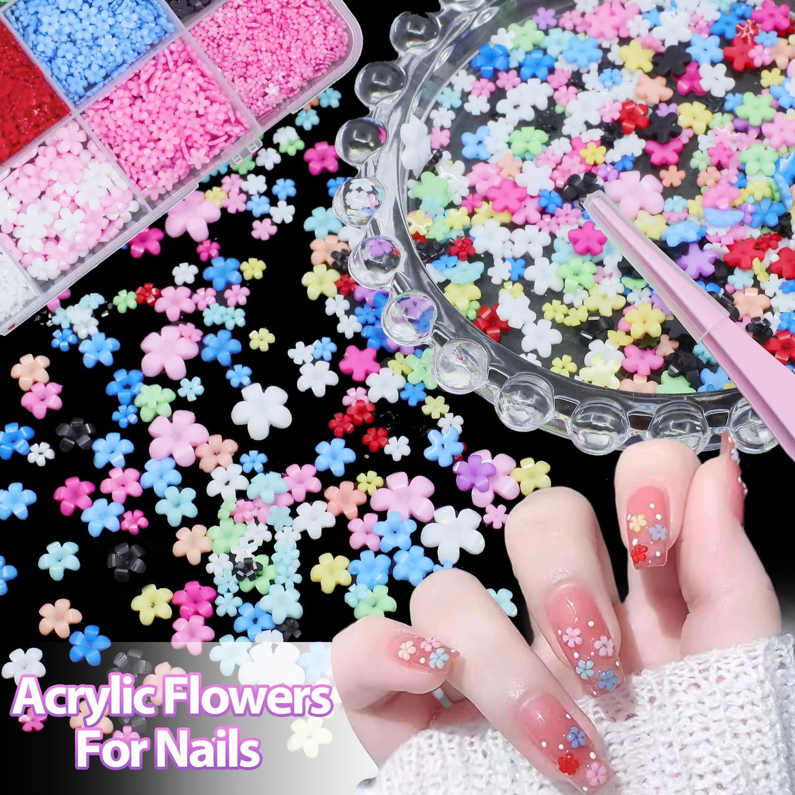 Flower Nail Charms, 3D Color Tiny Flowers Charms for Nails, Acrylic Spring