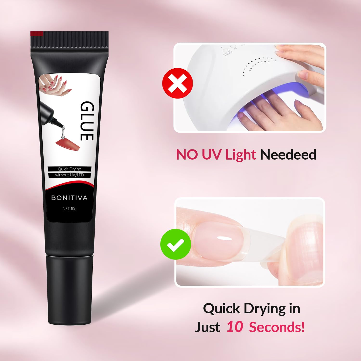 Quick Dry Semi Solid Gel Nail Glue 10G with 10Ml Remover, Super Strong, No UV La
