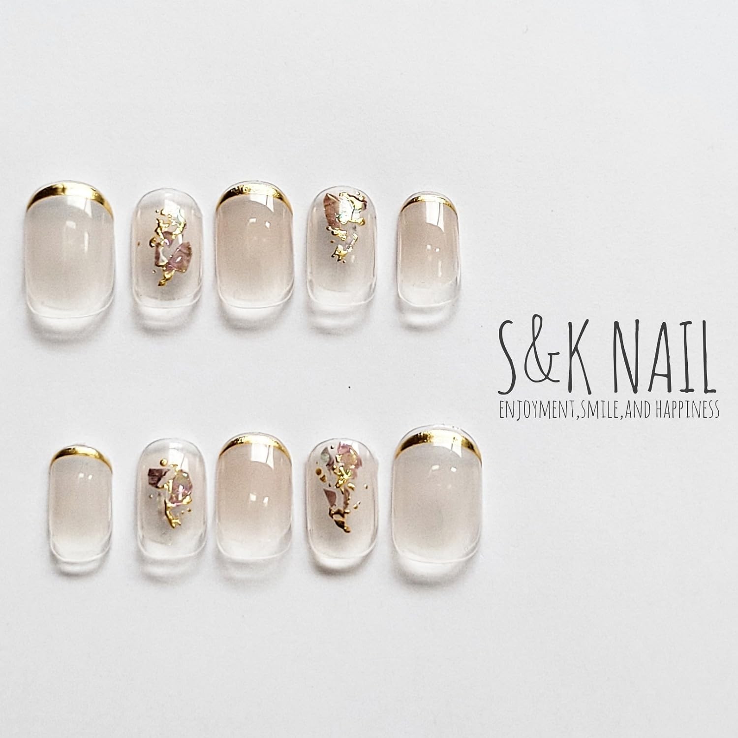 Nail Stickers Gold French & Bijou Gel-Style No-Harden 20pcs Japan