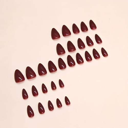 Luxury Press-On Nails – Medium Almond – Elegant Burgundy Fake Nails Cherry Red