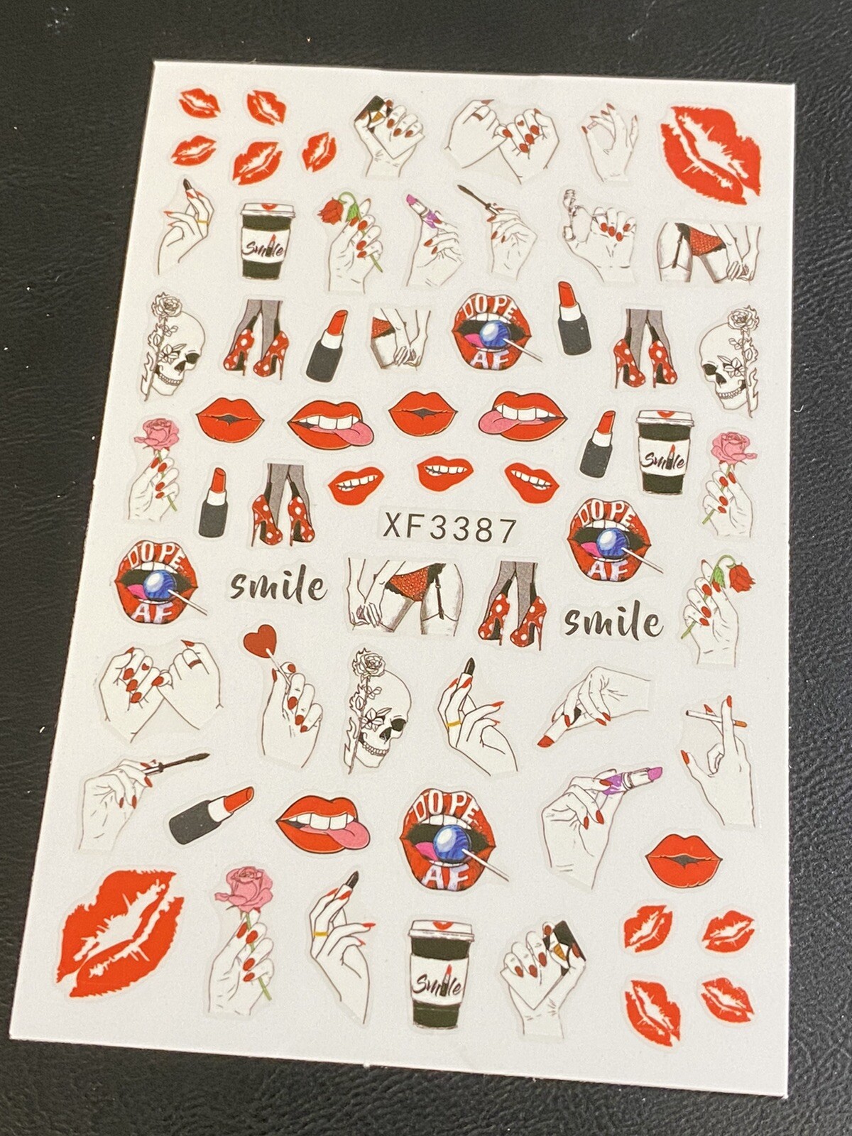 3psc/set Nail Art 3D Decal Stickers Kisses Lovely Lips Angel & Heart