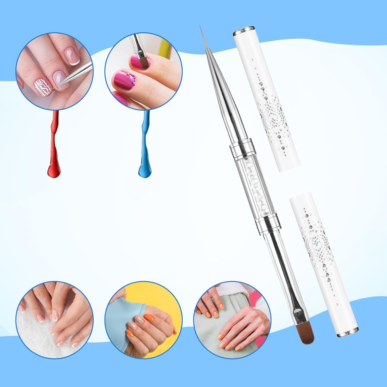 2 Pcs Double-Ended Nail Builder Gel Brush, French Tip & Liner Nail Art Tools