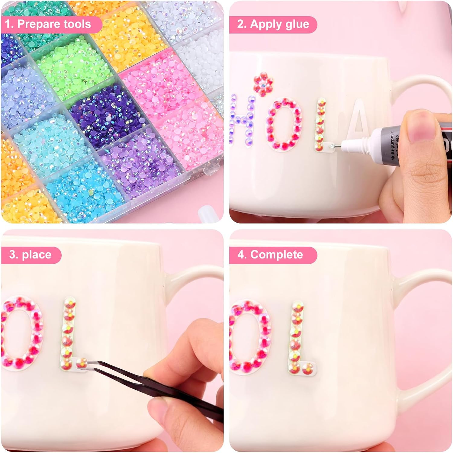 48 Colours 48000 Pieces 3Mm Bedazzling Kit, Flatback Rhinestones