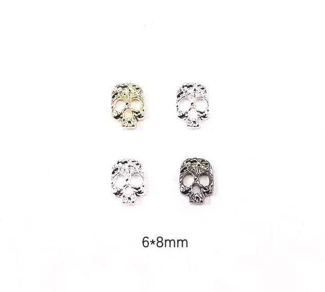 3D Skull Nail Art Charms 10 Piece Silver Gold Black Sparkle Bling Halloween Scul