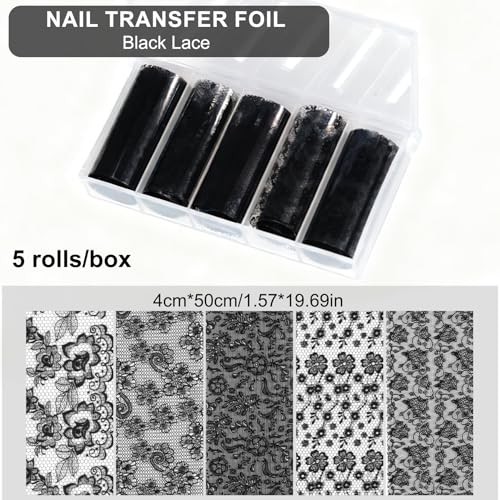 20 Rolls Lace Nail Foil, 4 Boxes Black and White Nail Art Foil Decals Style 1