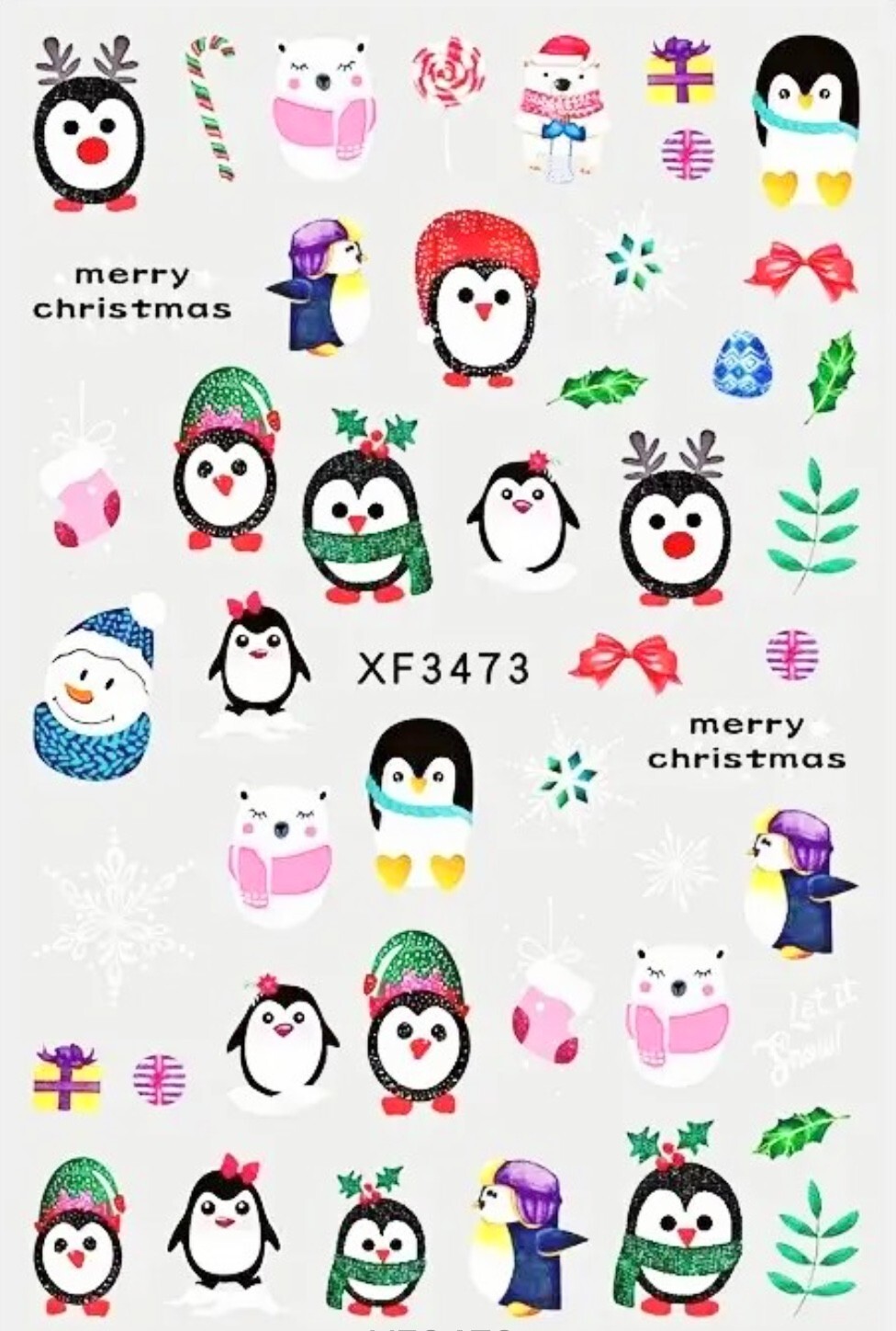 Nail Art Sticker Christmas Santa Snowman Reindeer Ornaments Xmas Tree Decals3473