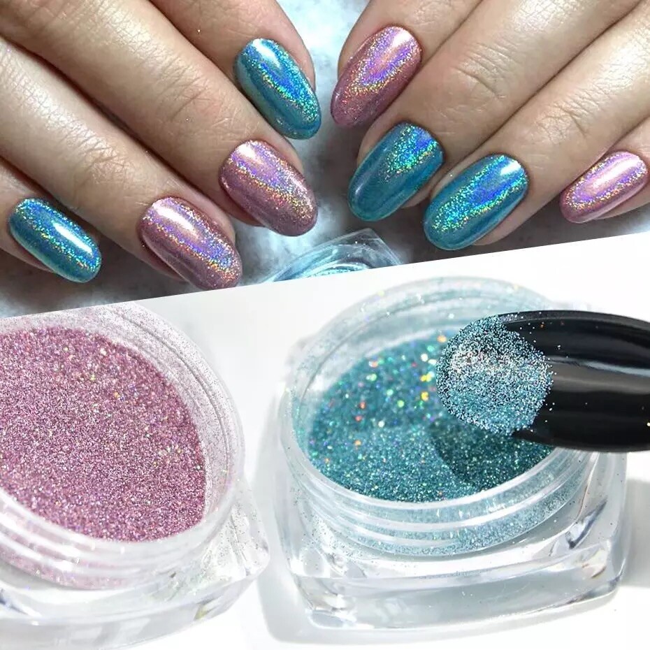 Holographic Nail Mirror Glitter Powder Dust Shimmer Mermaid Unicorn HOLO Colours