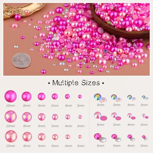 80g Flatback Pearls and Rhinestones for Crafting, Dark Pink 3 80g Dark Pink