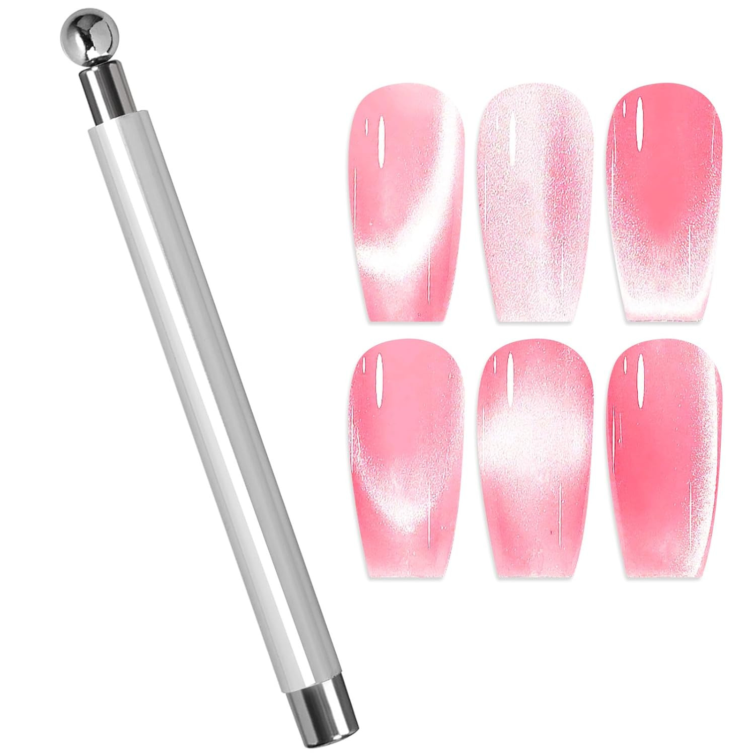 1Pcs Silver Cat Eye Magnet for Nails, Cat Eye round Nail Magnetic Beads, Double