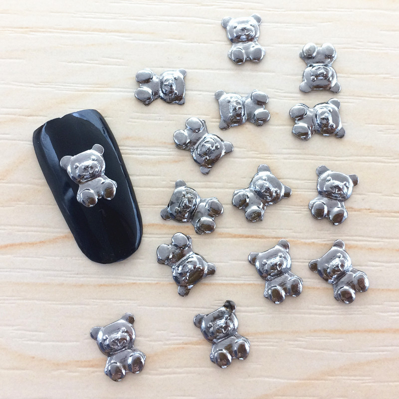 20pcs New 3D Nail Art Gold/Silver/Grey Bear Metal Alloy Cute Charms Decorations
