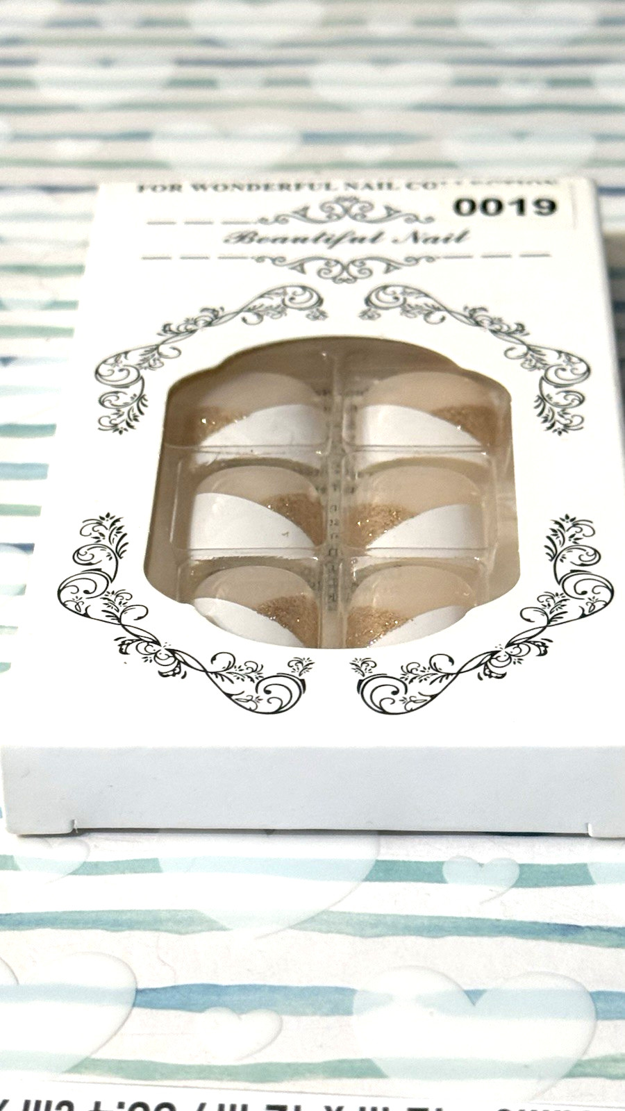 For Wonderful Nail Collection NUDE with WHITE and GOLD FRENCH Fake Toe Nails NIB