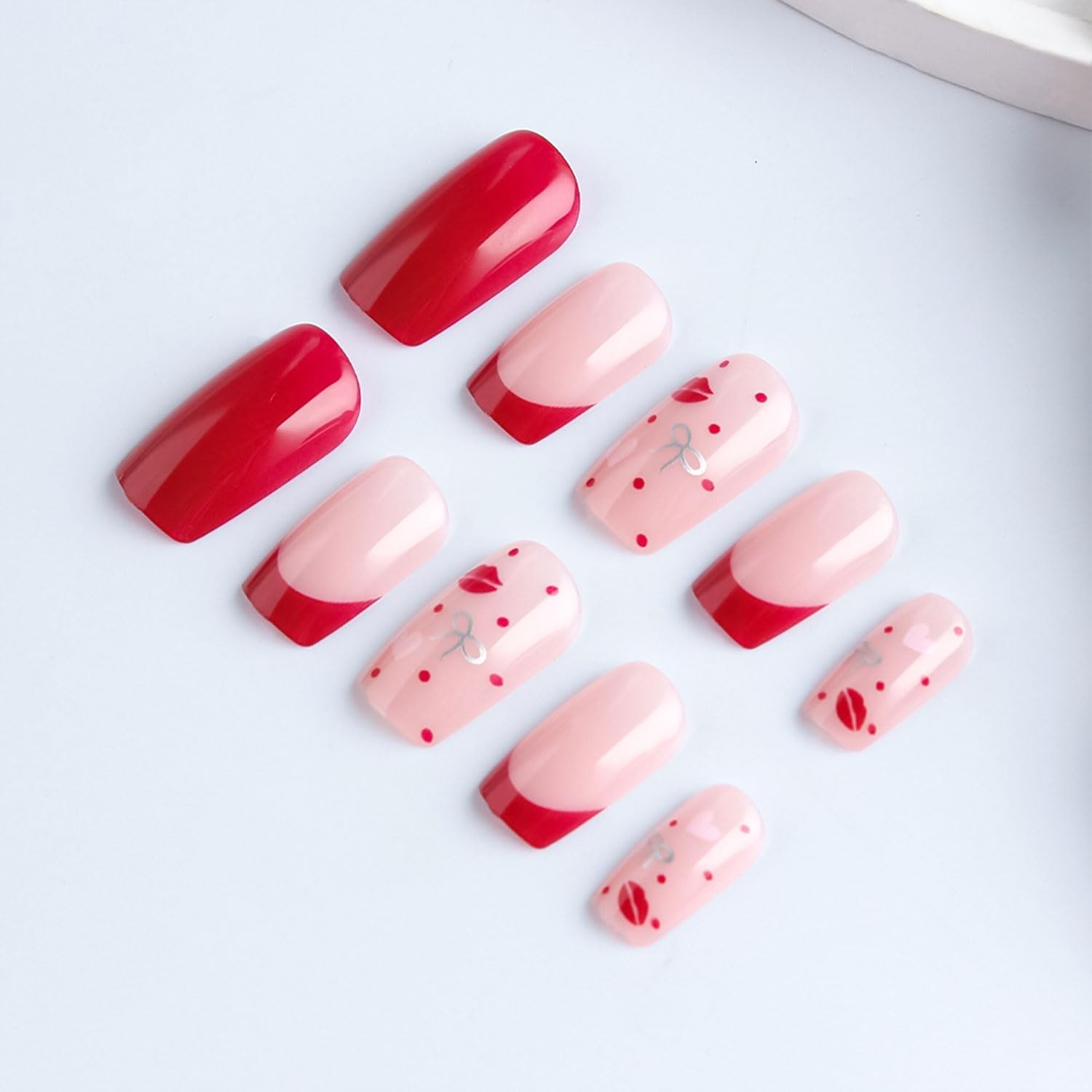 Valentines Press on Nails Short Square Fake Nails French Tip Nails Press Ons …