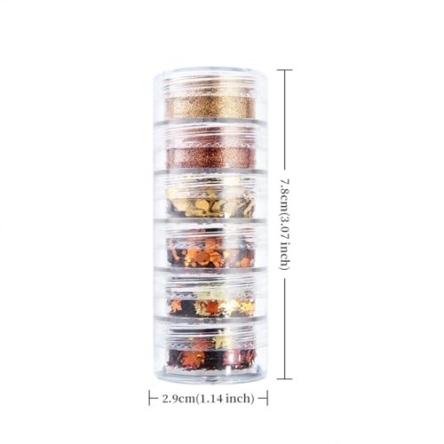 6-Grids Fall Maple Leaf Nail Art Glitter Sequins 3D Holographic Gold Orange