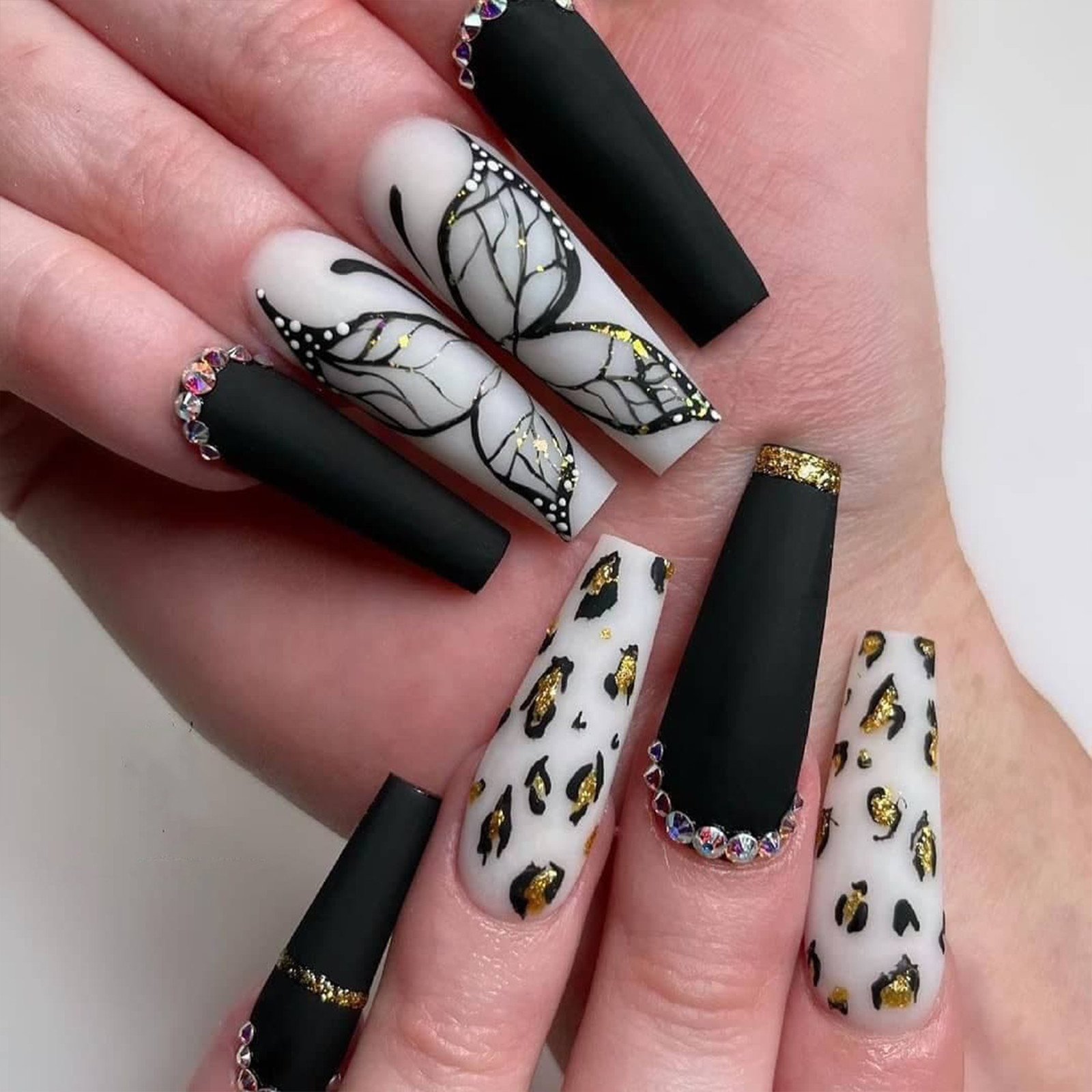 18pcs Wearable Fake Nail Colorful Designs Press On Long Cover Coffin False Nails