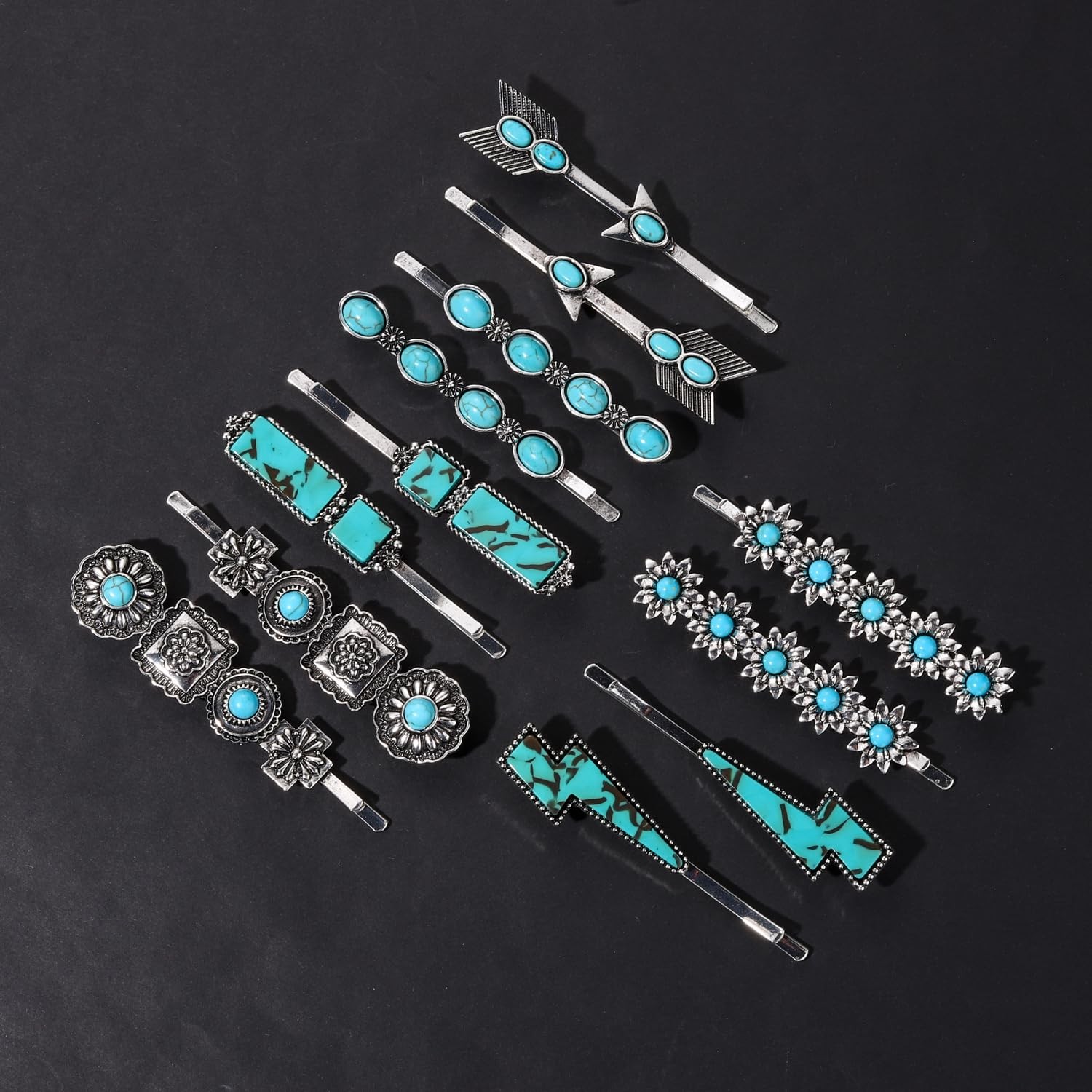 Hair Pin for Women Western Turquoise Clips 1 Count (Pack of 1), 12pcs
