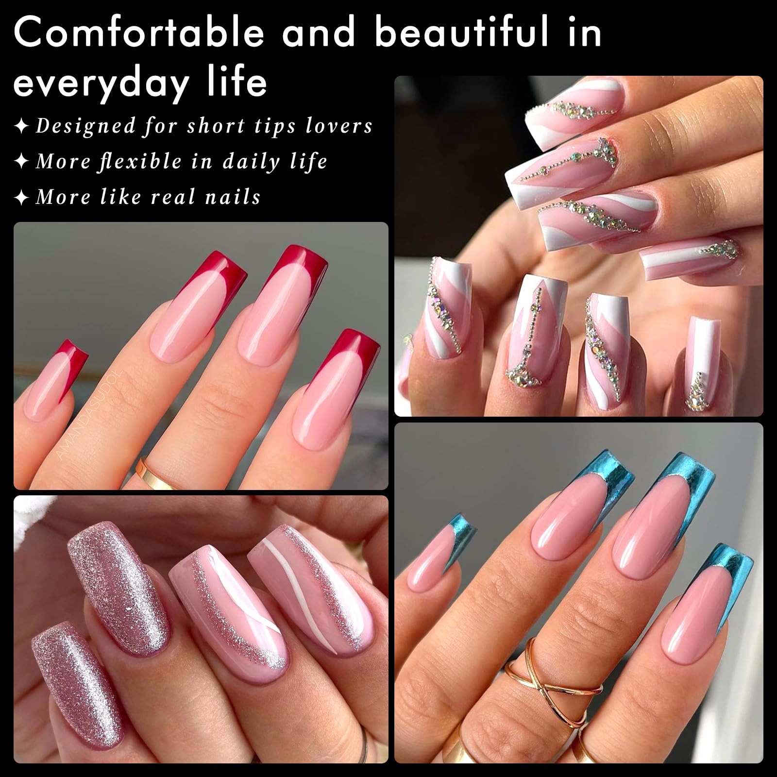 300pcs Long Square Nail Tips Full Cover Clear Acrylic Gel 15 Sizes Press-On Set
