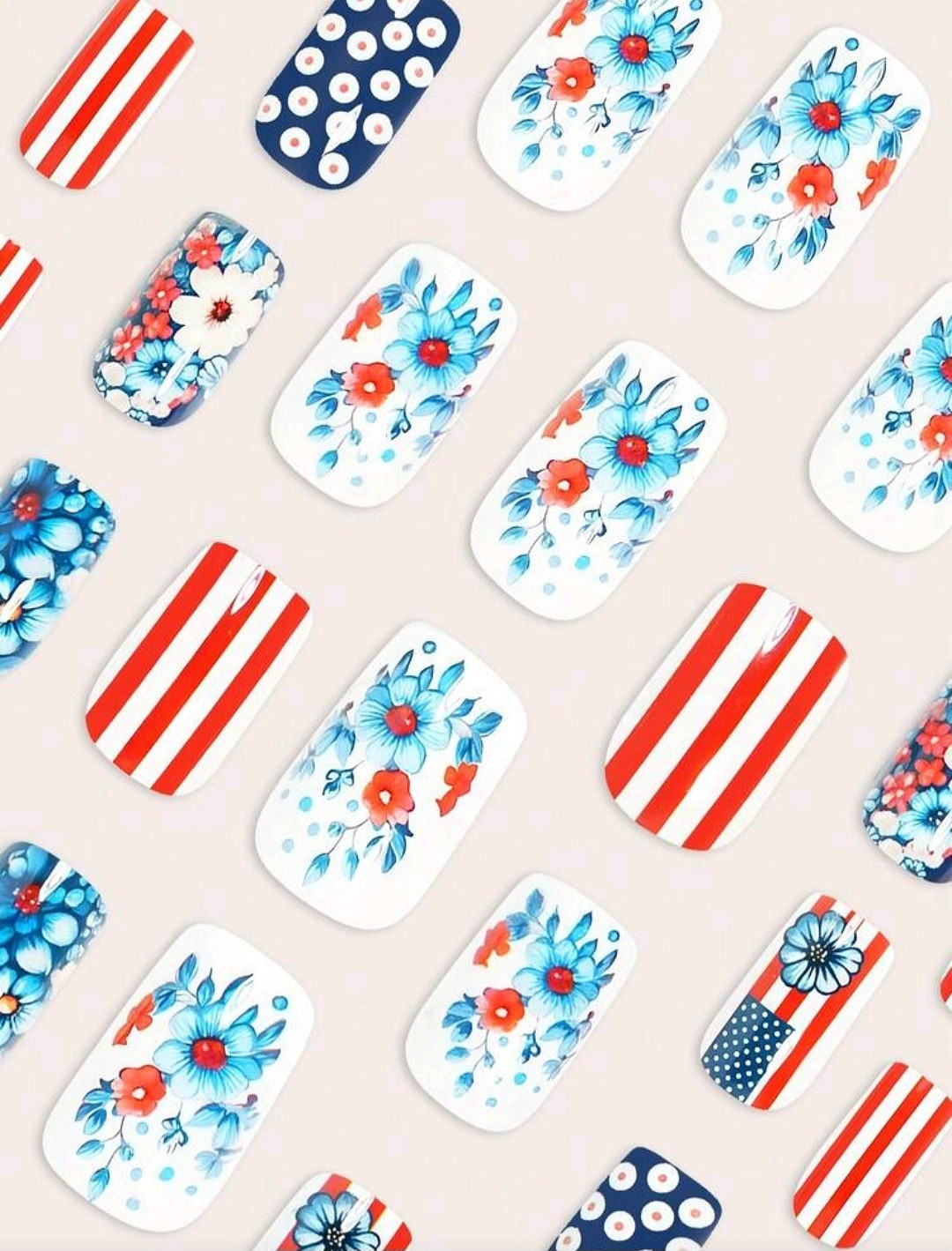 Press-On Nails Red White & Blue Americana USA Flag Short/Medium – Coffin