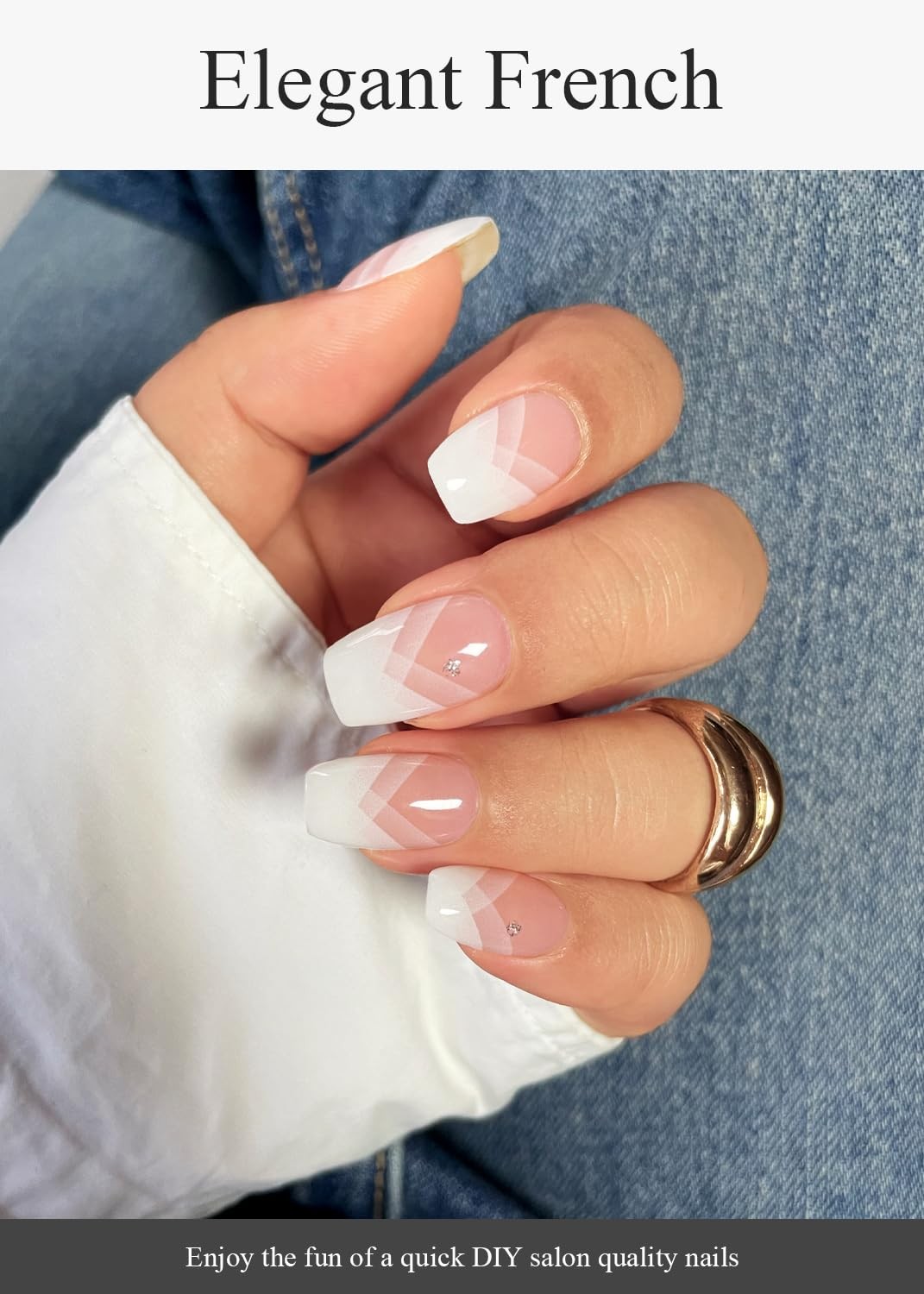 Semi Cured Nail Strips (Elegant French), White French Tip, 20 Pcs Nail Wraps,…