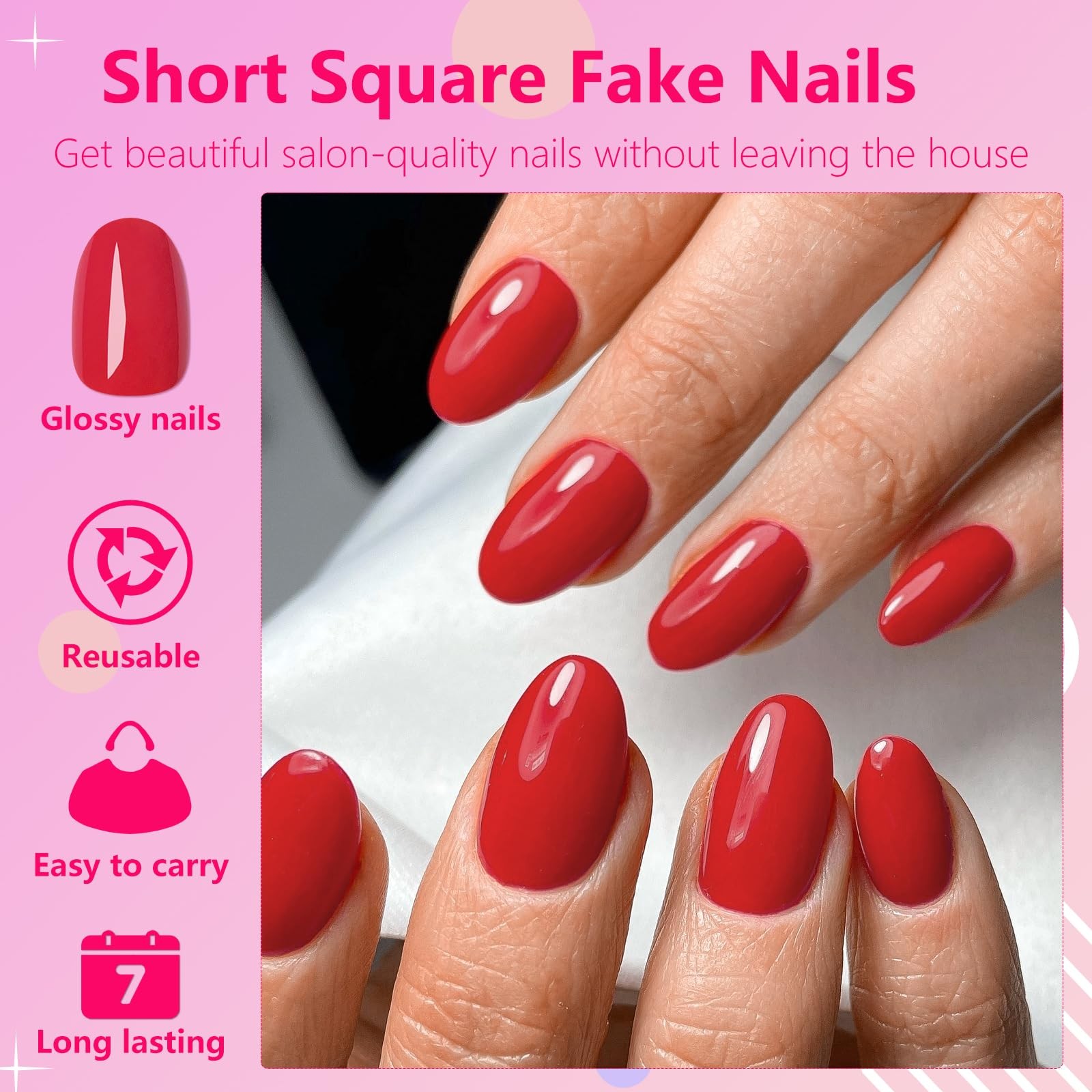 Oval Press on Nails Short Fake Nails, 240pcs Nails Press on Almond Bright Red
