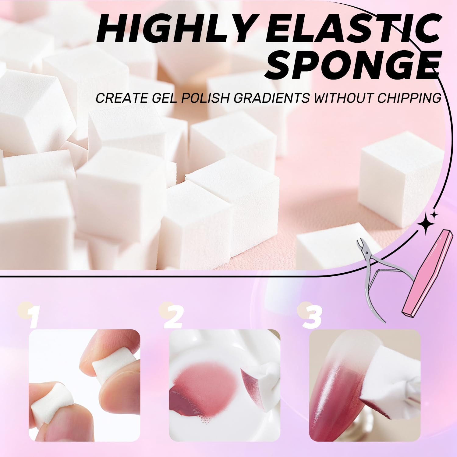 Nail Sponges for Ombre Gel Pat Paint Nail Art, 100PCS Sponges 1 Grabber Pen | Na