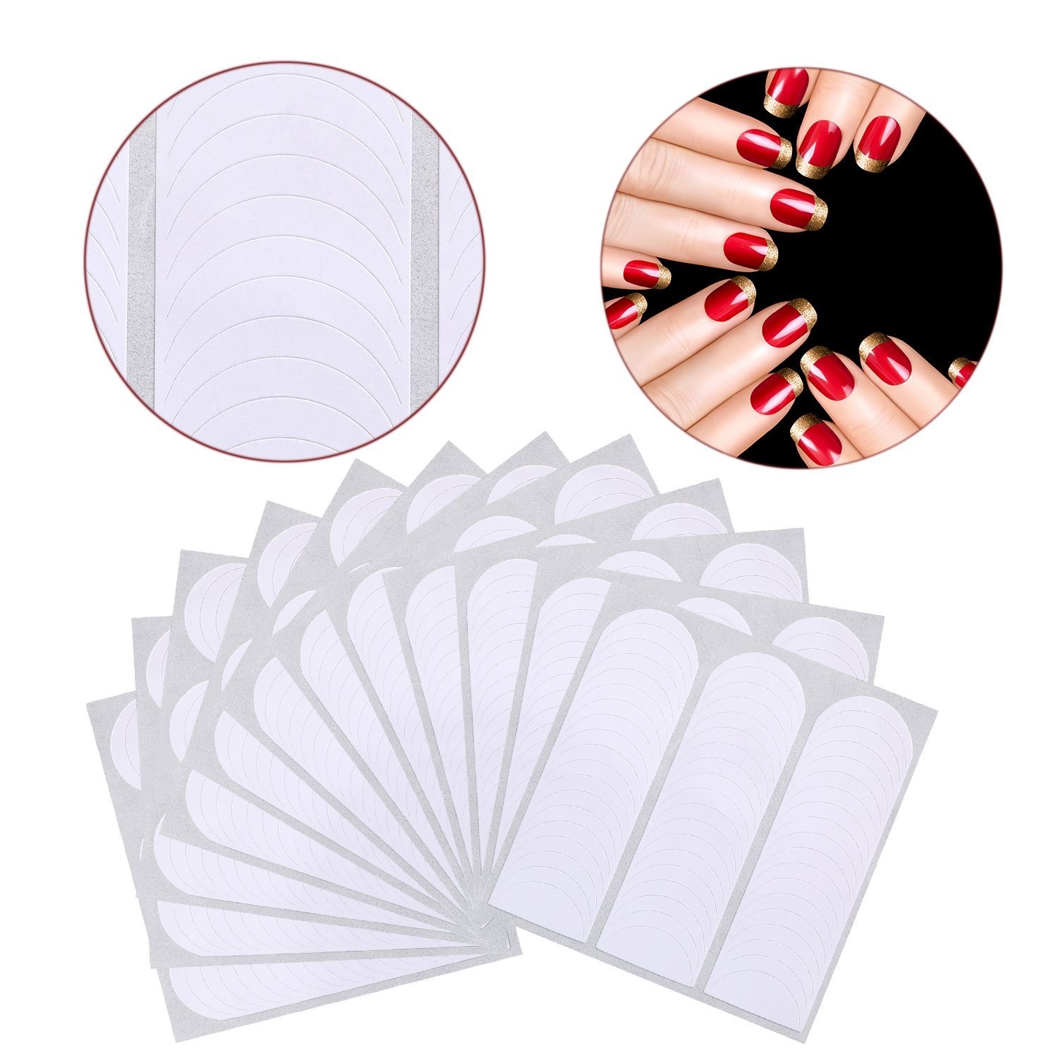 576 Pcs French Manicure Nail Tip Stickers Strips Self-Adhesive Guides Set (Moon)