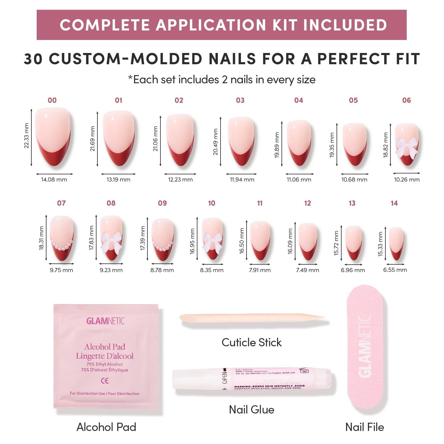 Glamnetic Ruby Ribbons Press-On Nails: Short Almond, Glossy