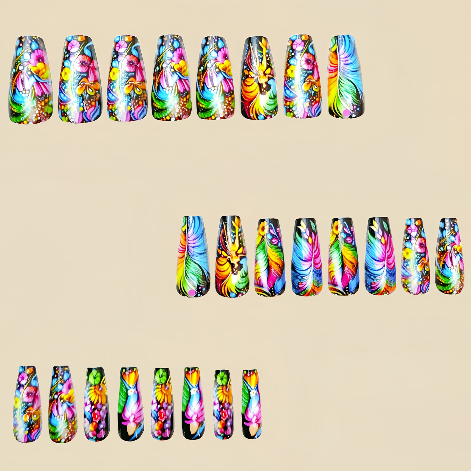 4 set （24Pcs/set ）Retro Style False Nail Art Full Cover Artificial Fake Nails
