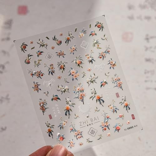 1 Sheet Flower Nail Stickers with 3D Pearl Rhinestone Design Nail stickers07