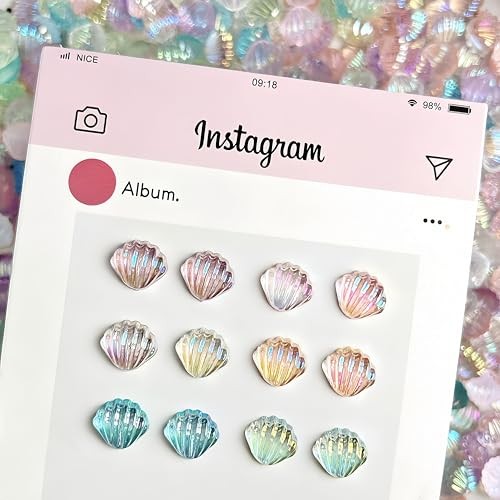 250Pcs Seashell Nails Charms 3D Resin Summer Ocean Nails Art Charms off-white