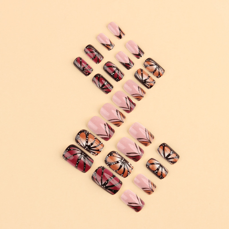 48 Pcs Gradient Butterfly Coffin Press on Nails, Trendy Cute Summer Fake Nails