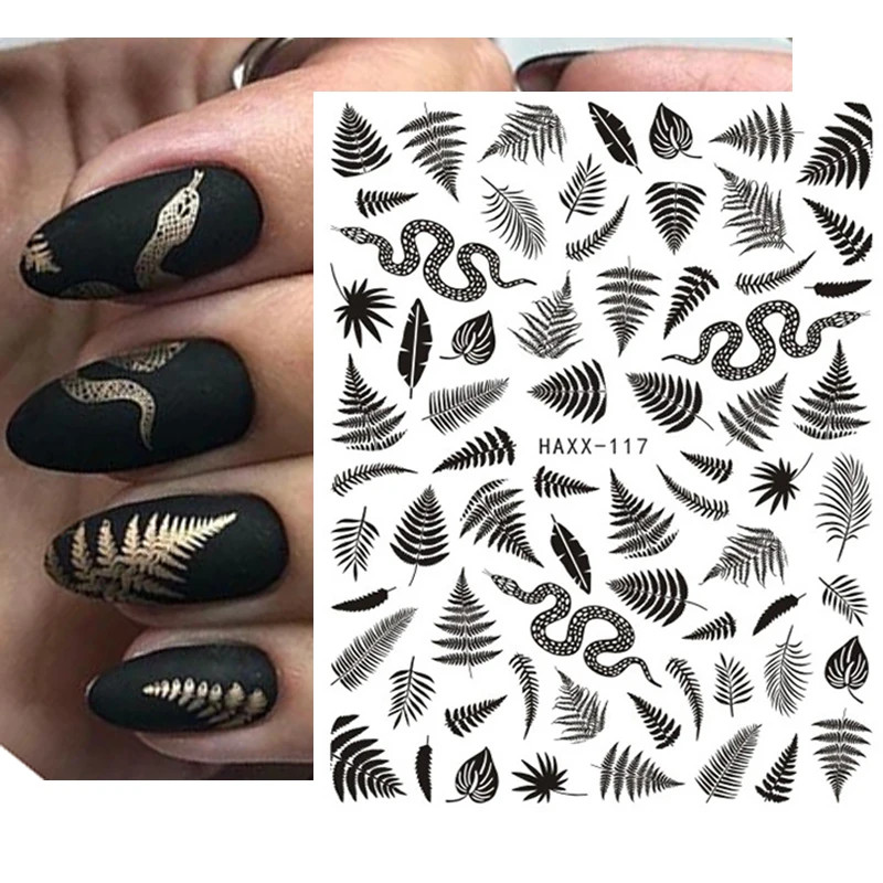 3D Nail Art Decals Geometric Lines Coconut Tree Palms Leaves Flowers Adhesive Sl