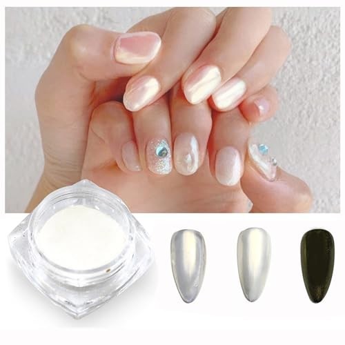 Pearl White Chrome Nail Powder Mirror Effect Shiny Glitter Manicure Decoration