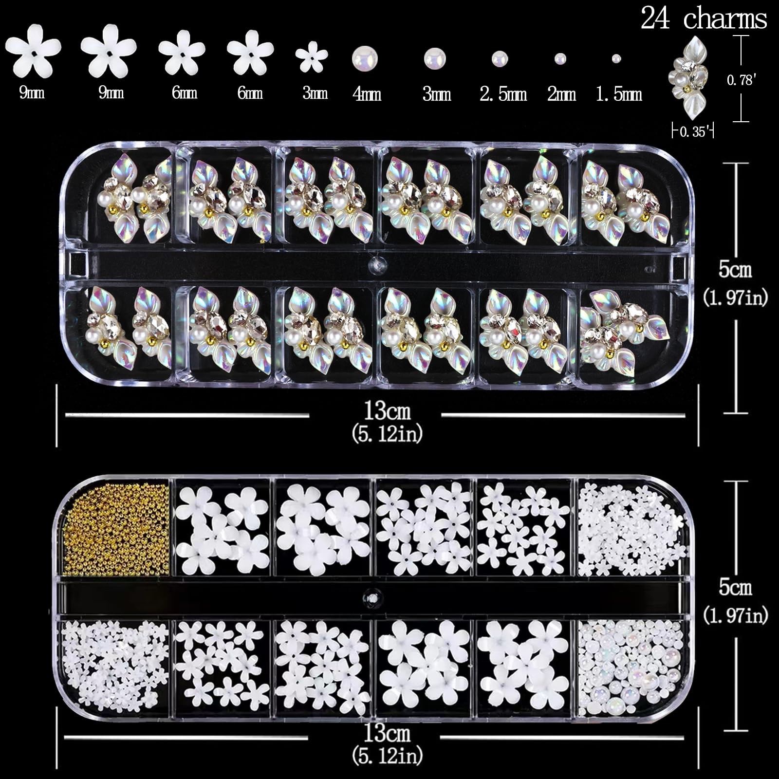 SEMATA 3D Flower Nail Art Charms Flatback White Nail Gems Pearls for Women | …