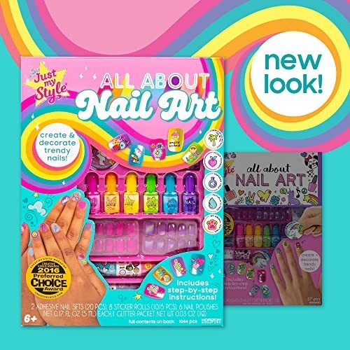 Nail Art Kit 6 Polishes 2 Adhesive Nail Sets Decals Glitter File Vegan