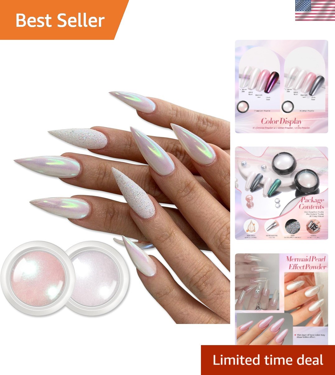 Dual-Box White Pearl Chrome & Aurora Pigment for Nail Art – Long-Lasting Effects