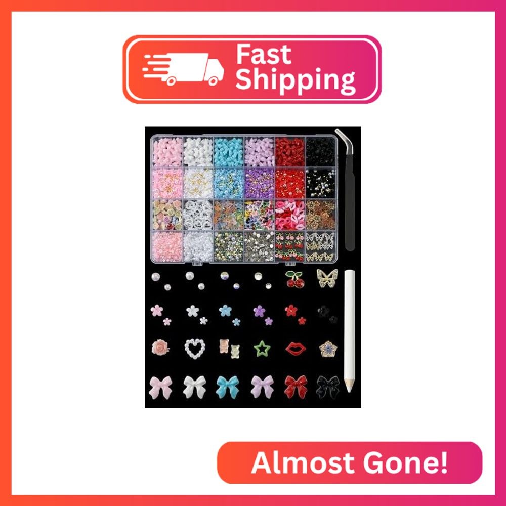 3D Nail Charms and Gems 4000 Pcs Charms for Nails Design Nail Bows Flowers Heart
