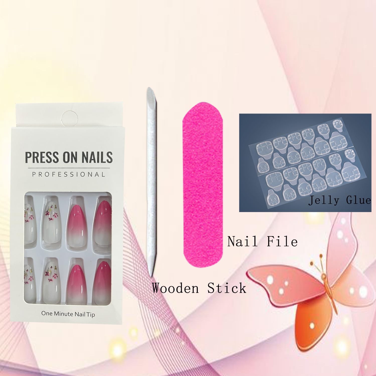 Almond Press on Nails Tip Medium, Artificial Fake Nails with Cute Flower Desi…