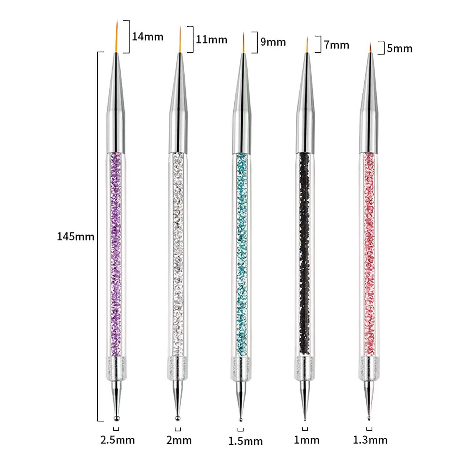 10Pcs Double Ended Nail Art Tool Set, Rhinestone Handle Nail Brushes with Ultra