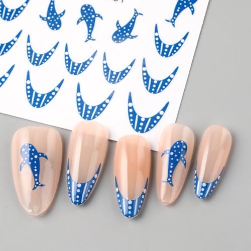Blue Whale Nail Stickers Summer Ocean Theme Nail Art Stickers Decals style9
