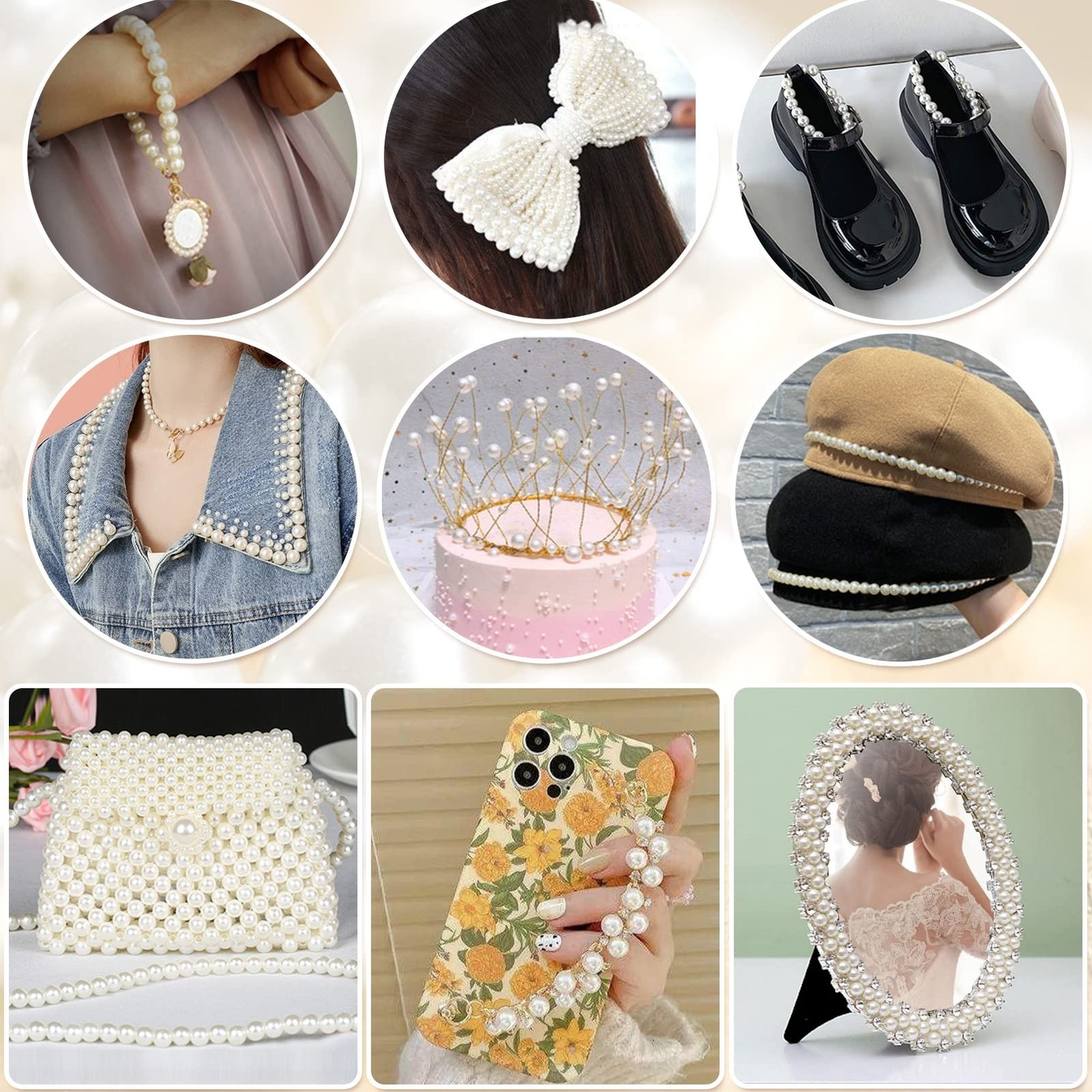 TOAOB 1400pcs Pearl Beads 4mm to 12mm White Pearls Craft Beads Loose Round Fa…