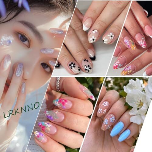 30 Sheets Flower Nail Stickers 3D Self-Adhesive Black White Colorful Cherry