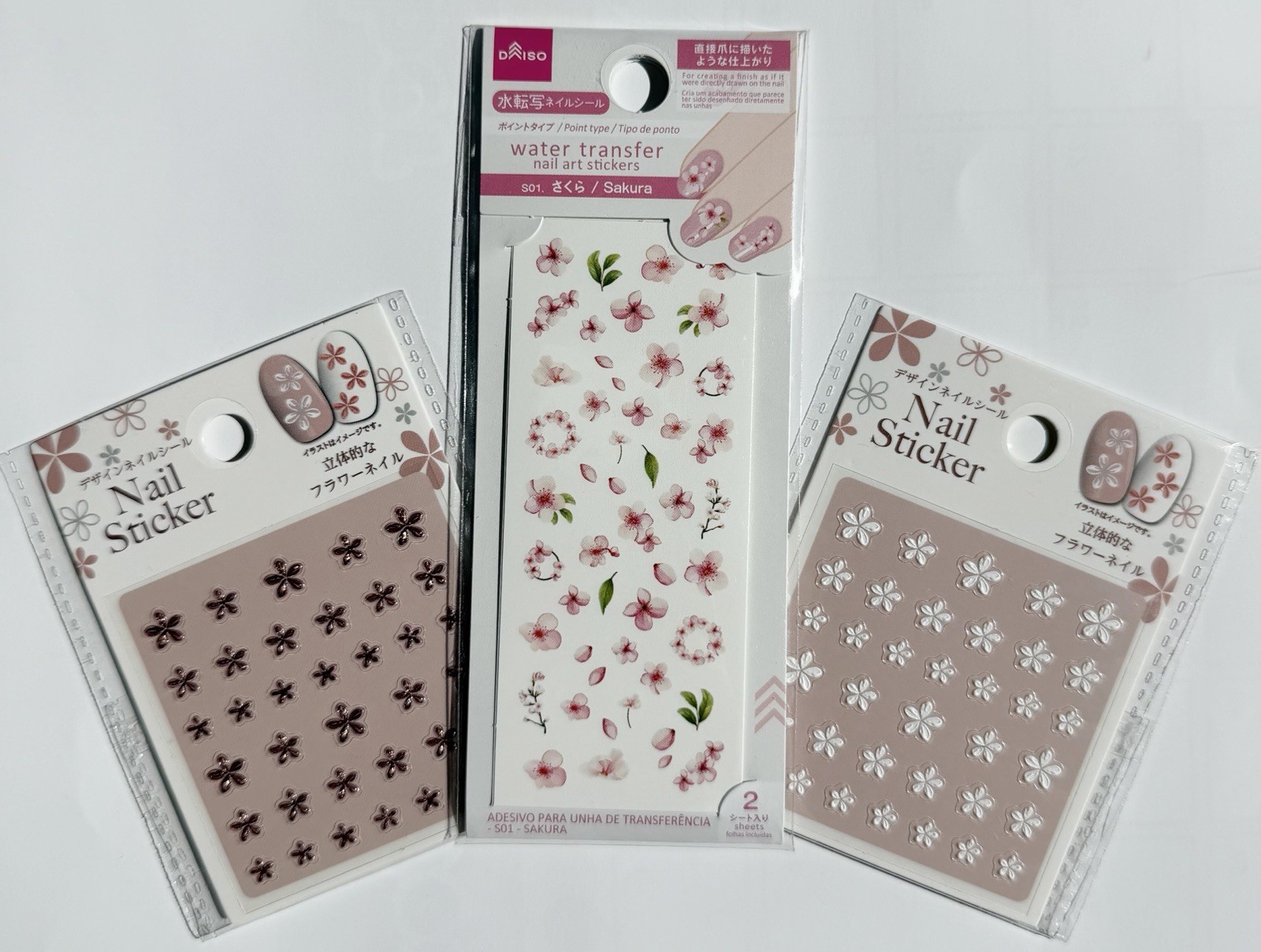 Sakura Nail Sticker Set 3 Sheets 3D Flower & Water Transfer Spring Japan NP-11