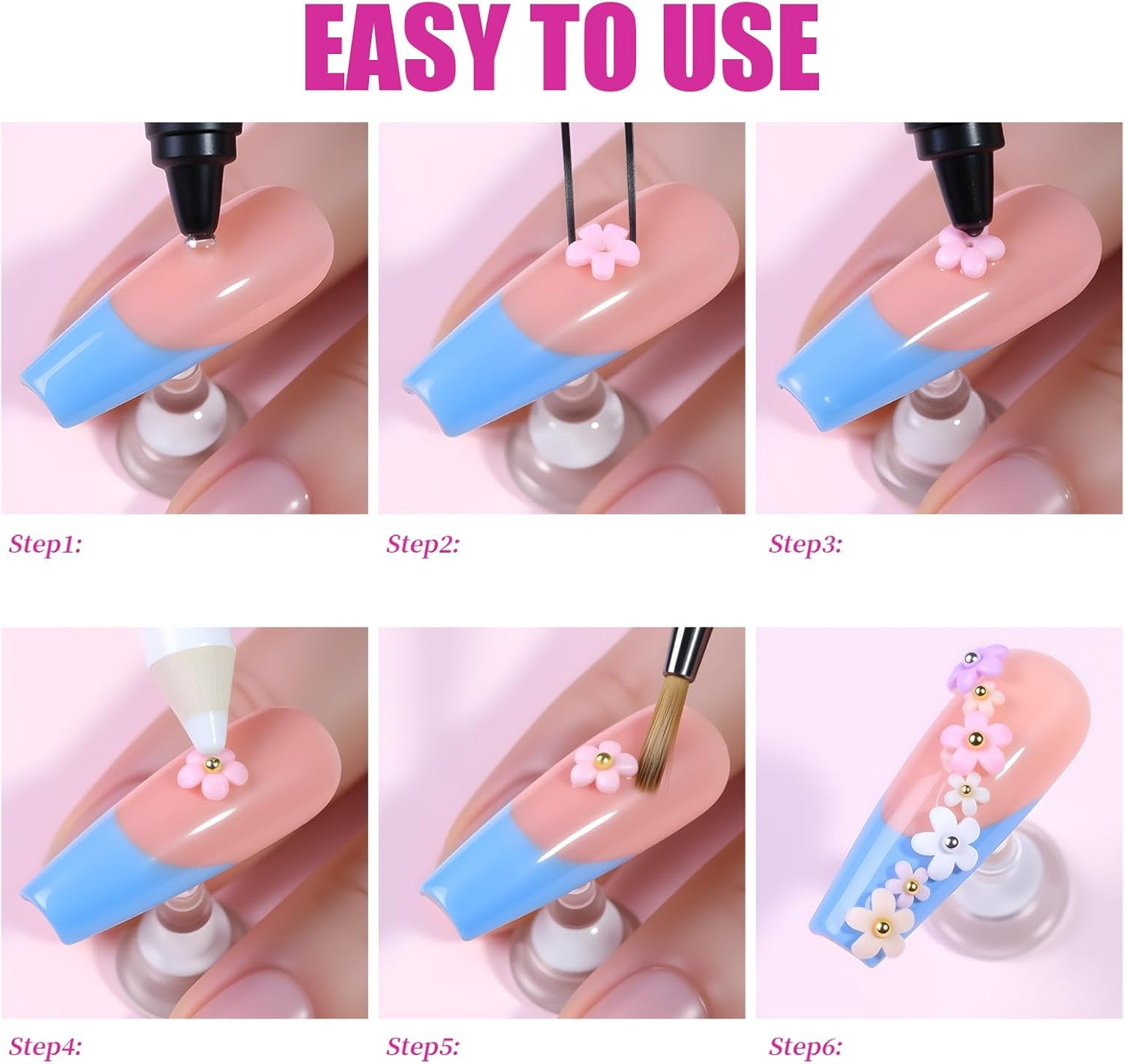 11000 Pieces Flower Nail Charms 24 Color 3D Flowers for Nails Gold & Silver Nail
