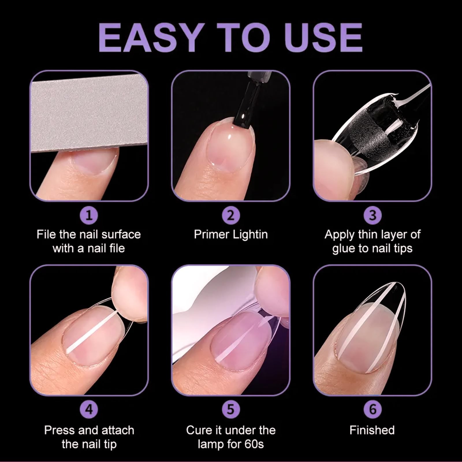AddFavor 600pcs Almond Nail Tips Medium Fake 600 Piece Assortment, Clear