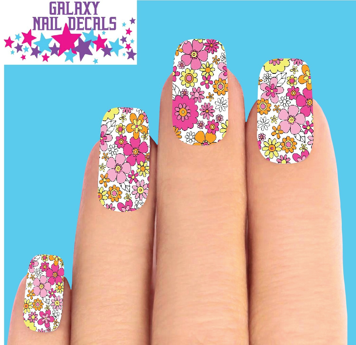 Waterslide Full Nail Decals – Set of 10 Pink & Orange Spring Flowers