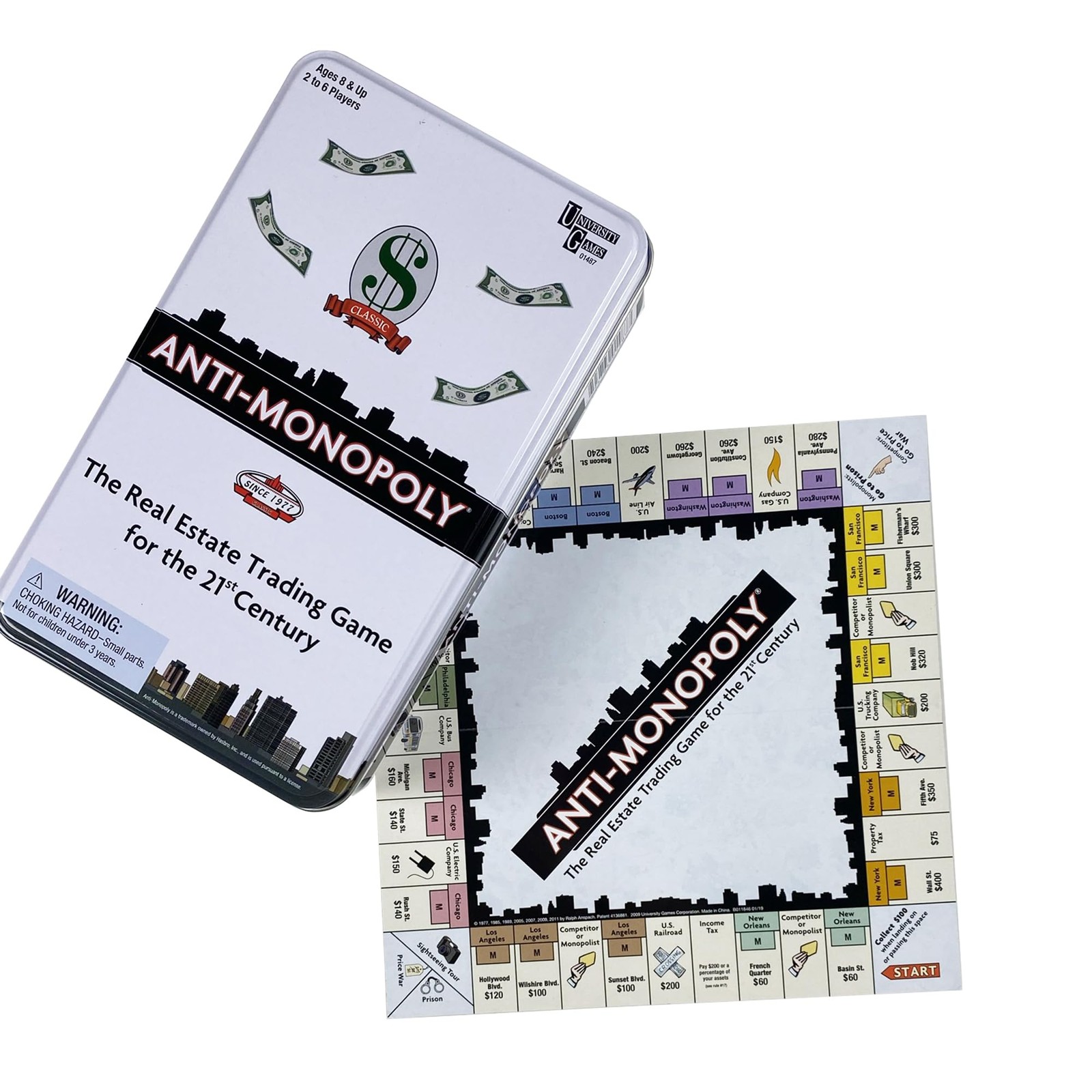 Anti-Monopoly Game Tin Travel by University Games |The Real Small, White